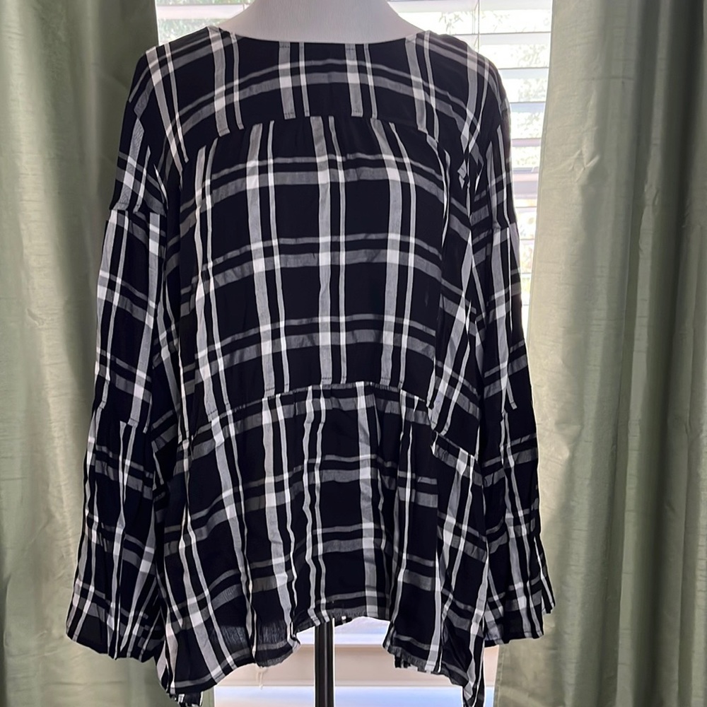 Black and white plaid blouse
